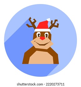 flache Ikone der Weihnachtswilde im Hut. eine blaue Ikone im flachen Stil eines Weihnachtswildes in einem Hut. Ikone für Weihnachten. für Webbrowser.