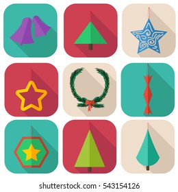 flat Icon Christmas set ,bell ,tree ,star,wreath,candy,hexagon,toys ,
