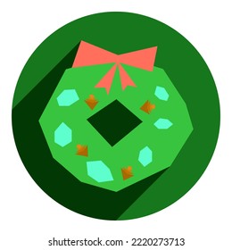 flat icon of christmas wreath. green icon in flat style christmas wreath. icon for christmas. for web browser.