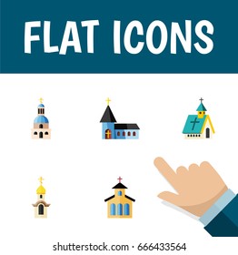 Flat Icon Church Set Of Architecture, Catholic, Church And Other Vector Objects. Also Includes Traditional, Architecture, Religious Elements.
