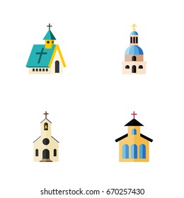 Flat Icon Church Set Of Architecture, Catholic, Church And Other Vector Objects. Also Includes Building, Traditional, Catholic Elements.