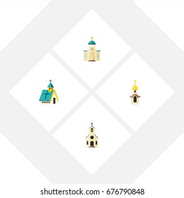 Flat Icon Church Set Of Building, Religious, Structure And Other Vector Objects. Also Includes Church, Building, Religious Elements.