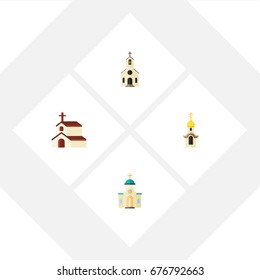 Flat Icon Church Set Of Building, Religion, Religious And Other Vector Objects. Also Includes Religion, Religious, Architecture Elements.