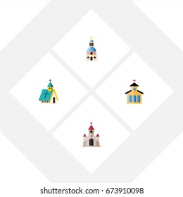 Flat Icon Church Set Of Catholic, Church, Traditional And Other Vector Objects. Also Includes Architecture, Building, Catholic Elements.