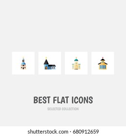 Flat Icon Church Set Of Catholic, Christian, Church And Other Vector Objects. Also Includes Religious, Christian, Church Elements.