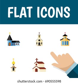 Flat Icon Church Set Of Catholic, Structure, Religion And Other Vector Objects. Also Includes Building, Structure, Church Elements.