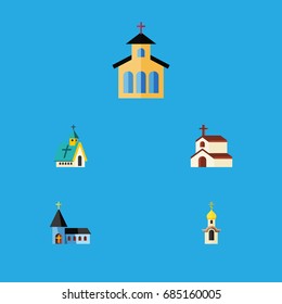 Flat Icon Church Set Of Religion, Architecture, Catholic And Other Vector Objects. Also Includes Faith, Christian, Traditional Elements.