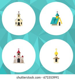 Flat Icon Church Set Of Structure, Building, Architecture And Other Vector Objects. Also Includes Traditional, Architecture, Church Elements.