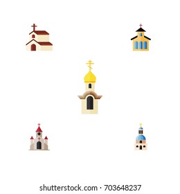 Flat Icon Church Set Of Traditional, Structure, Religion And Other Vector Objects. Also Includes Faith, Religion, Church Elements.