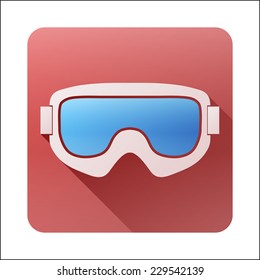 Flat icon Classic snowboard ski goggles with long shadow. Vector illustration isolated on white background