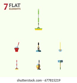 Flat Icon Cleaner Set Of Besom, Broom, Broomstick And Other Vector Objects. Also Includes Sweeper, Cleaning, Broomstick Elements.