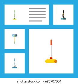 Flat Icon Cleaner Set Of Besom, Cleaning, Cleaner And Other Vector Objects. Also Includes Mop, Broomstick, Sweep Elements.