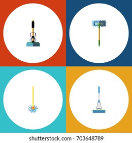 Flat Icon Cleaner Set Of Broom, Cleaning, Broomstick And Other Vector Objects. Also Includes Broom, Broomstick, Mop Elements.