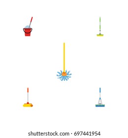 Flat Icon Cleaner Set Of Broomstick, Cleaning, Cleaner And Other Vector Objects. Also Includes Sweeper, Cleaning, Broom Elements.