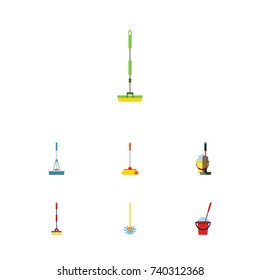 Flat Icon Cleaner Set Of Equipment, Cleaning, Bucket And Other Vector Objects. Also Includes Bucket, Broom, Cleaning Elements.