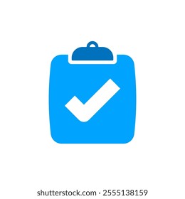 Flat icon of a clipboard with a check mark, symbolizing task completion, approval, or checklist. Minimalist design, perfect for apps, websites, presentations, or business materials