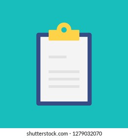 Flat icon clipboard isolated on turquoise background. Vector illustration.