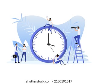 Flat icon with clock people. Time management. Message notification. Calendar reminder