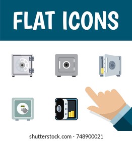 Flat Icon Closed Set Of Locked, Security, Safe And Other Vector Objects. Also Includes Safe, Security, Locked Elements.