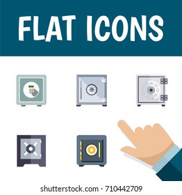 Flat Icon Closed Set Of Protection, Saving, Security And Other Vector Objects. Also Includes Saving, Locked, Strongbox Elements.