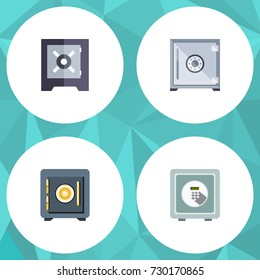Flat Icon Closed Set Of Saving, Safe, Protection And Other Vector Objects. Also Includes Protection, Strongbox, Saving Elements.