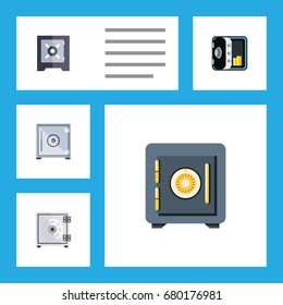 Flat Icon Closed Set Of Strongbox, Protection, Banking And Other Vector Objects. Also Includes Safe, Protection, Banking Elements.