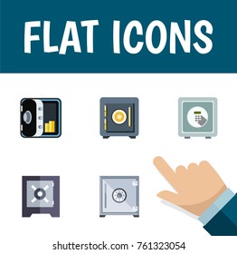 Flat Icon Closed Set Of Strongbox, Safe, Banking And Other Vector Objects. Also Includes Strongbox, Safe, Banking Elements.