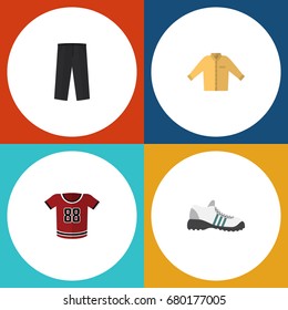 Flat Icon Clothes Set Of Banyan, Pants, Sneakers And Other Vector Objects. Also Includes Leggings, Shoes, Uniform Elements.
