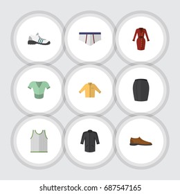 Flat Icon Clothes Set Of Banyan, Singlet, Clothes And Other Vector Objects. Also Includes Woman, Kimono, Uniform Elements.