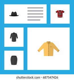 Flat Icon Clothes Set Of Banyan, T-Shirt, Panama And Other Vector Objects. Also Includes Apparel, Kimono, Man Elements.