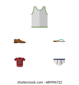 Flat Icon Clothes Set Of Beach Sandal, Singlet, Underclothes Vector Objects. Also Includes Underclothes, Blouse, Man Elements.