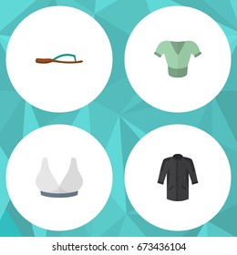 Flat Icon Clothes Set Of Brasserie, Casual, Uniform And Other Vector Objects. Also Includes Clothes, Flop, Sport Elements.