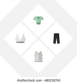 Flat Icon Clothes Set Of Brasserie, Casual, Pants And Other Vector Objects. Also Includes Singlet, Clothes, Shirt Elements.