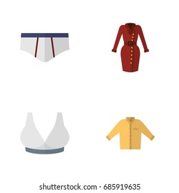 Flat Icon Clothes Set Of Clothes, Brasserie, Banyan And Other Vector Objects. Also Includes Breast, Shirt, Garment Elements.