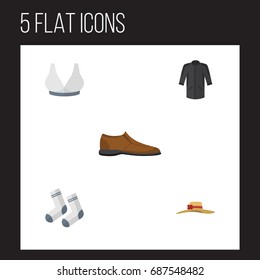 Flat Icon Clothes Set Of Brasserie, Foot Textile, Elegant Headgear And Other Vector Objects. Also Includes Shoe, Textile, Man Elements.