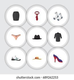 Flat Icon Clothes Set Of Cravat, Uniform, Foot Textile And Other Vector Objects. Also Includes Clothes, Foot, Uniform Elements.