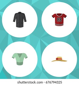 Flat Icon Clothes Set Of Elegant Headgear, Casual, Uniform And Other Vector Objects. Also Includes Clothes, Blouse, Kimono Elements.