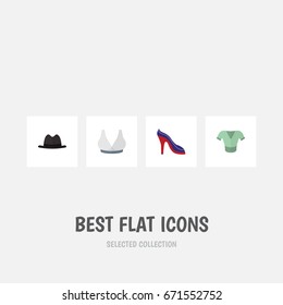 Flat Icon Clothes Set Of Heeled Shoe, Panama, Casual And Other Vector Objects. Also Includes Fedora, Sandal, Hat Elements.