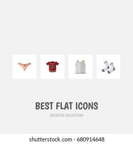 Flat Icon Clothes Set Of Lingerie, Singlet, Foot Textile And Other Vector Objects. Also Includes Panties, Shirt, Socks Elements.