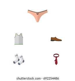 Flat Icon Clothes Set Of Male Footware, Foot Textile, Lingerie And Other Vector Objects. Also Includes Panties, Man, Shoe Elements.