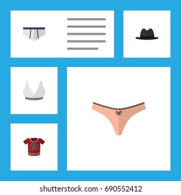 Flat Icon Clothes Set Of Panama, Underclothes, Brasserie And Other Vector Objects. Also Includes Panama, Underwear, Underclothes Elements.