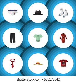 Flat Icon Clothes Set Of Clothes, Pants, Casual And Other Vector Objects. Also Includes Underclothes, Briefs, Garment Elements.