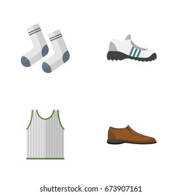 Flat Icon Clothes Set Of Singlet, Male Footware, Sneakers And Other Vector Objects. Also Includes Sneakers, Footware, Tank Elements.