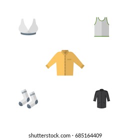 Flat Icon Clothes Set Of Singlet, Banyan, Uniform And Other Vector Objects. Also Includes Bra, Sport, Textile Elements.