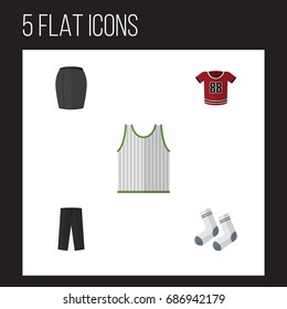 Flat Icon Clothes Set Of Singlet, T-Shirt, Foot Textile And Other Vector Objects. Also Includes Apparel, Blouse, Uniform Elements.