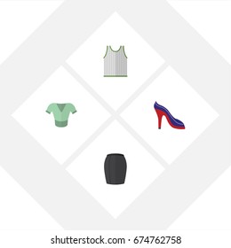 Flat Icon Clothes Set Of Stylish Apparel, Casual, Singlet And Other Vector Objects. Also Includes Sandal, Clothes, Sleeveless Elements.