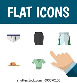 Flat Icon Clothes Set Of Stylish Apparel, Casual, Elegant Headgear And Other Vector Objects. Also Includes Woman, Headgear, Clothes Elements.