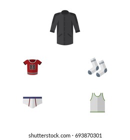 Flat Icon Clothes Set Of Underclothes, T-Shirt, Foot Textile And Other Vector Objects. Also Includes Foot, Blouse, Kimono Elements.