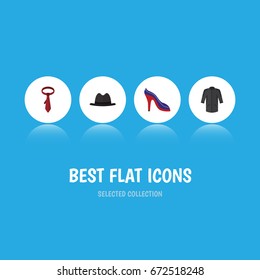 Flat Icon Clothes Set Of Uniform, Panama, Cravat And Other Vector Objects. Also Includes Uniform, Kimono, Panama Elements.