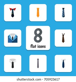 Flat Icon Clothing Set Of Collar, Textile, Suit And Other Vector Objects. Also Includes Necktie, Shirt, Tie Elements.
